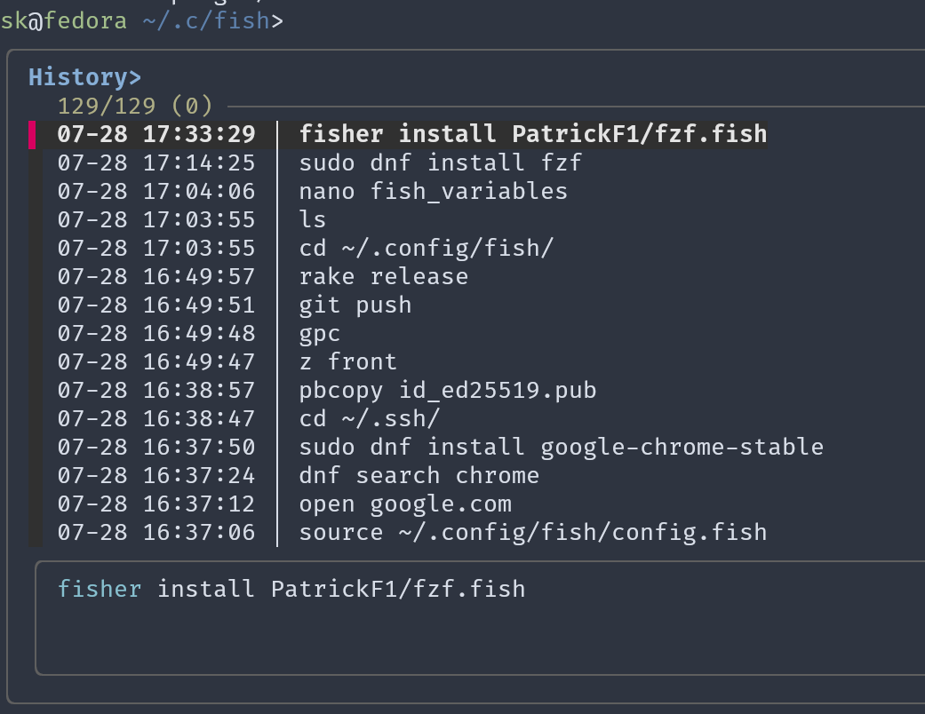Fish search feature powered by fzf